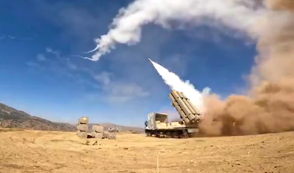 This image taken from video footage provided by Iranian military on Thursday, Sept. 29, 2022, missiles launch during an attack targetting the Iraqi Kurdish region (Iranian military via AP)