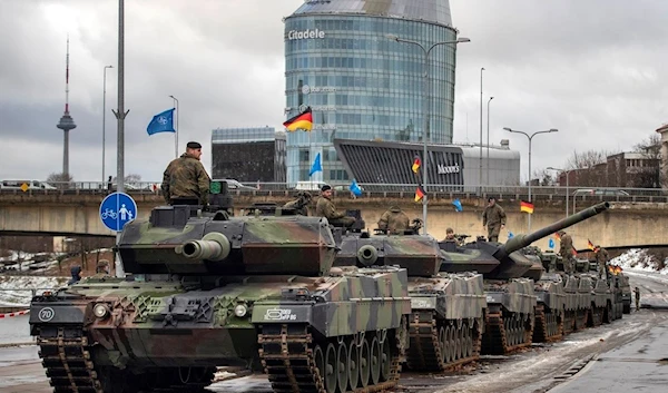 German army parades Leopard 2A6 for the Armed Forces Day military parade marking the 105th anniversary of the Lithuanian military on Armed Forces Day in Vilnius, Lithuania, Friday, Nov. 24, 2023 (AP)