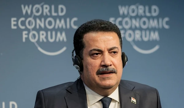 Iraq's Prime Minister Mohammed Shia al-Sudani speaks during the annual meeting of the World Economic Forum in Davos, Switzerland, Thursday, Jan. 18, 2024 (AP)