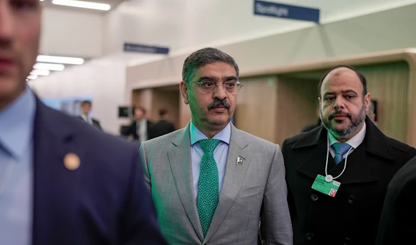 Pakistan's caretaker Prime Minister Anwaar-ul-Haq Kakar, center, leaves after his speech at the Annual Meeting of World Economic Forum in Davos, Switzerland, Wednesday, Jan. 17, 2024(AP)