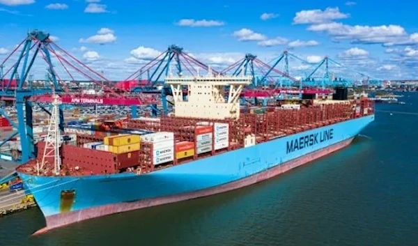 The container ship Maersk Murcia sits moored in the port of Gothenburg, on August 24, 2020. (AFP via Getty Images)