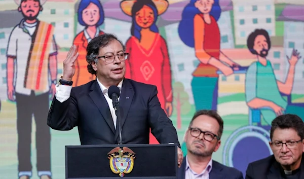 Colombian President Gustavo Petro holds a ceremony to formally begin a six-month cease-fire as part of a process to forge permanent peace with the National Liberation Army (ELN), in Bogota, Colombia, Aug. 3, 2023. (AP)