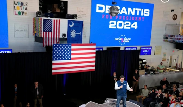 Republican presidential candidate Florida Gov. Ron DeSantis speaks during a campaign event at The Hangout on Saturday, Jan. 20, 2024, in Myrtle Beach, S.C. (AP Photo/Meg Kinnard)