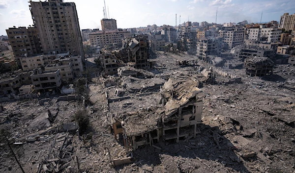 A view of the rubble of buildings hit by an Israeli airstrike, in Gaza City, on Oct. 10, 2023(AP)