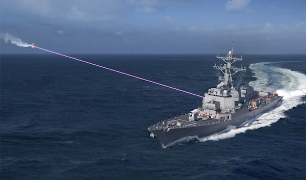 Artist’s concept of a HELIOS laser system aboard a US destroyer (Lockheed Martin Image)