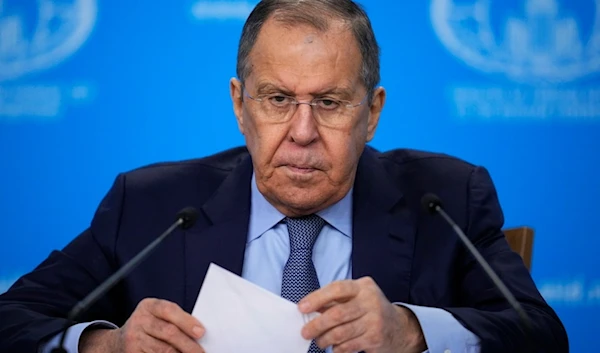 Russian Foreign Minister Sergey Lavrov attends his annual news conference in Moscow, Russia, Thursday, Jan. 18, 2024. (AP Photo/Alexander Zemlianichenko)