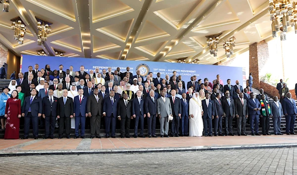 Heads of States and members of the Non-Aligned Movement (NAM), pose for a photo at Speke resort convention centre in Kampala, Uganda Friday, Jan. 19, 2024(AP)