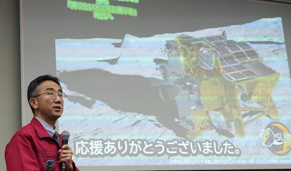 Shinichiro Sakai, the Project Manager for SLIM speaks during a press conference on updates on the status of its spacecraft, including whether it successfully made a "pinpoint landing" on the Moon Jan. 25, 2024, in Tokyo(AP)