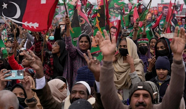 Supporters of Pakistan People's Party attend an election campaign rally, in Bhalwal, Pakistan, Wednesday, Jan. 24, 2024 (AP)