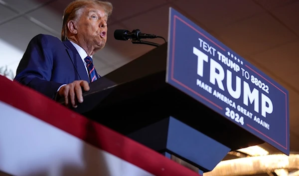 Republican presidential candidate former President Donald Trump speaks at a primary election night party in Nashua, N.H., Tuesday, Jan. 23, 2024. (AP Photo/Matt Rourke)