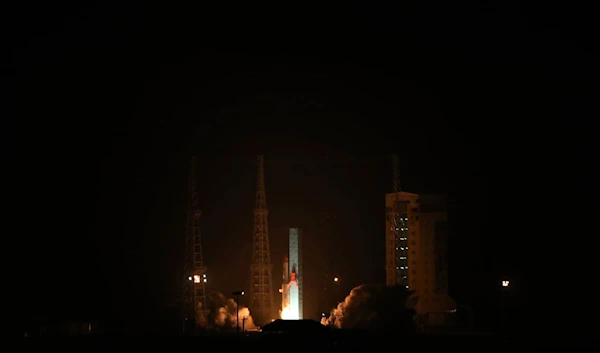 This photo released by the Iranian Defense Ministry on Sunday, Jan. 28, 2024, shows the launching of Simorgh, or "Phoenix," satellite carrier at the Imam Khomeini Spaceport in Iran's Semnan province (AP)