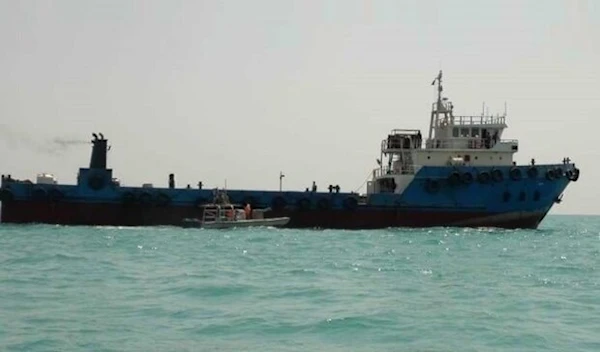 A screen grab from video footage showing a foreign oil tanker smuggling fuel in the Gulf, taken from a Press TV video broadcasted on August 4, 2019. (Press TV)