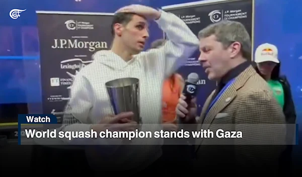 World squash champion stands with Gaza