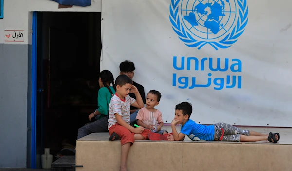 Palestinian children from Palestinian refugee camp of Ein el-Hilweh, gather in the backyard of a UNRWA  school, in the southern port city of Sidon, Lebanon, Tuesday, Sept. 12, 2023(AP)