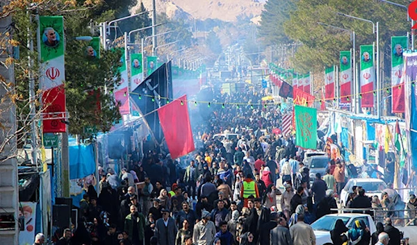 A screengrab from the march leading up to the cemetery where Iran's martyred General Qassem Soleimani is buried. (Iran State media)