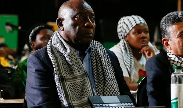 South African President Cyril Ramaphosa listens in Johannesburg, South Africa, the ruling from the top U.N. courts, on Friday, Jan 26, 2024 (AP)