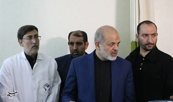 Iranian Interior Minister Ahmad Vahidi, second from the right, visiting the wounded of the Kerman bombing on January 4, 2024. (Tasnim News Agency)