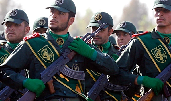 Iranian Islamic Revolution Guard members march during a parade ceremony marking the 28th anniversary of the onset of the Iran-Iraq war, Sunday, Sept. 21, 2008 (AP)