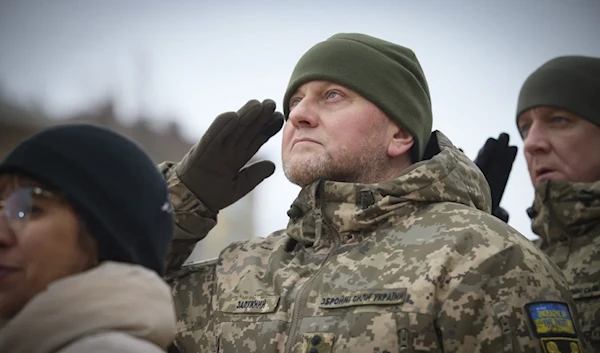 Commander-in-Chief of the Ukrainian Armed Forces Valeri Zaluzhny, attends a commemorative event to mark the first anniversary of the war between Russia and Ukraine on February 24, 2023 (AP)