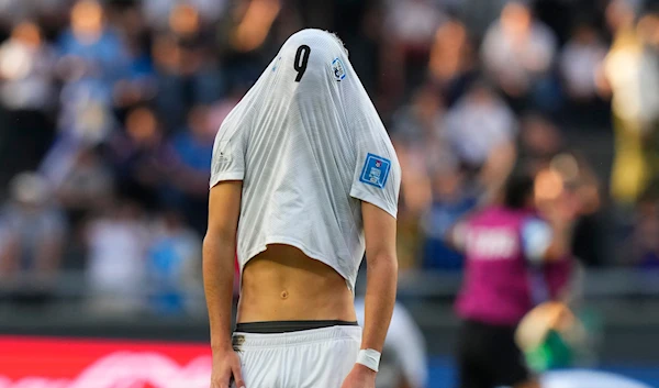 Israel's Dor Turgeman reacts after after losing to Uruguay at the end of a FIFA U-20 World Cup semifinal soccer match at the Diego Maradona stadium in Argentina, Thursday, June 8, 2023. (AP)