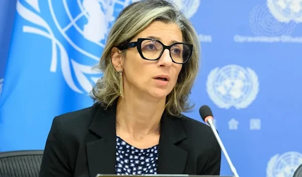 AN undated image of the UN Special Rapporteur on the occupied Palestinian Territories Francesca Albanese speaking. (United Nations)