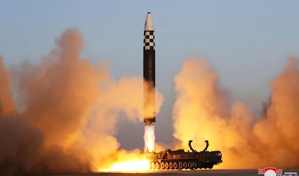 This photo provided by the North Korean government shows what it says is an intercontinental ballistic missile in a launching drill in the DPRK, March 16, 2023. (AP)