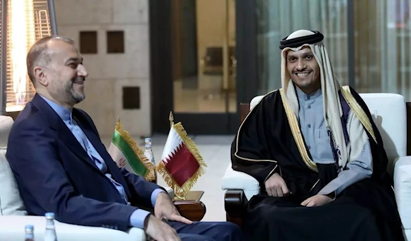 Hossein AMir-Abdollahian, Iranian FM, meets Emir of Qatar Tamim bin Hamad Al Thani during visit to Doha, Qatar, on February 13, 2024. (Iranian Foreign Ministry)