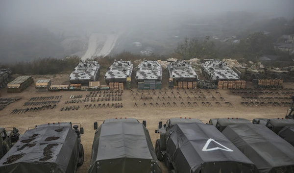 Weapons, military vehicles and equipment surrendered by Armenian forces in Nagorno-Karabakh are displayed in Signag village, Azerbaijan, Sunday, Oct. 1, 2023. (AP)