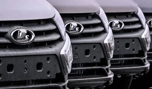 Lada cars at the parking lot of a car dealership in Tolyatti, Russia, on April 1, 2022. (AFP)