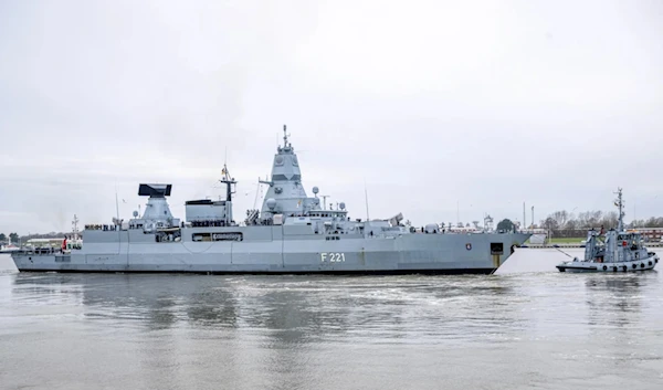 The frigate "Hessen" leaves the port at Wilhelmshaven, Germany, Thursday, Feb. 8, 2024. (AP)