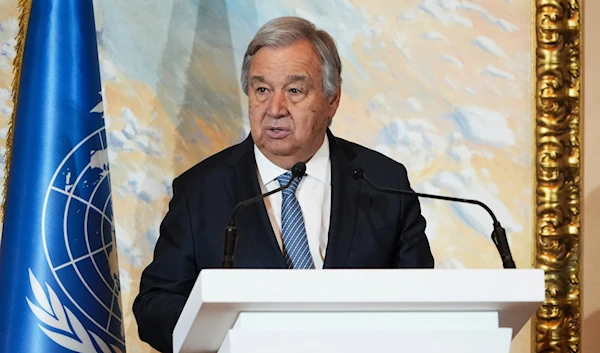 United Nations Secretary-General António Guterres gives an address after a closed-door summit on Afghanistan in Doha, Qatar, Tuesday, May 2, 2023. (AP)