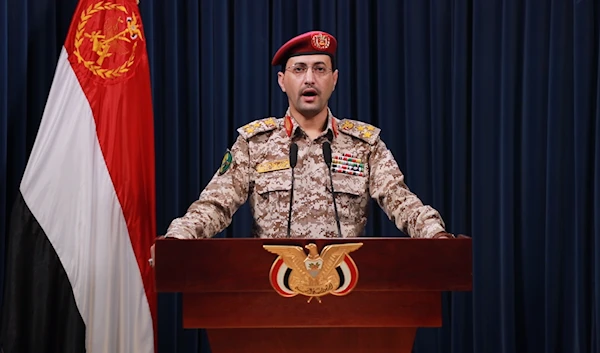 Yemeni Armed Forces Spokesperson, Brigadier Yahya Saree, giving a speech.(Yemeni Armed Forces- Military Media)