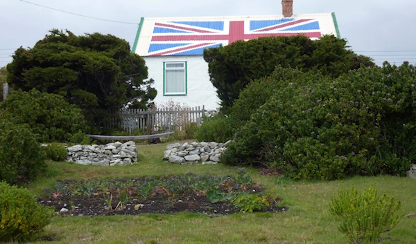 In this March 10, 2012 file photo, a roof is covered by the design of the British flag in Stanley, Falkland Islands. (AP)