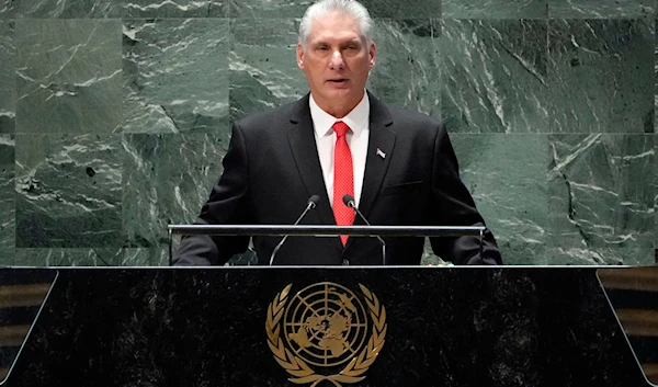 Cuba's President Miguel Díaz-Canel addresses the United Nations Sustainable Development Forum, Monday, Sept. 18, 2023. (AP)