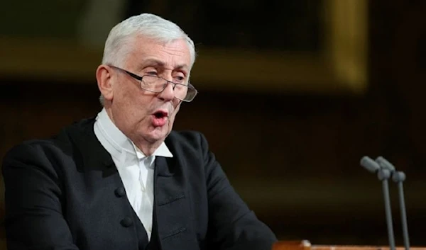 Lindsay Hoyle addresses MPs in the Royal Gallery in the Palace of Westminster in central London on November 21, 2023 (AFP)