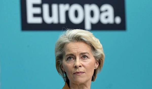 Ursula von der Leyen, President of the European Commission, listens to the media during a press conference in Berlin, Germany, Monday, Feb. 19, 2024. (AP)