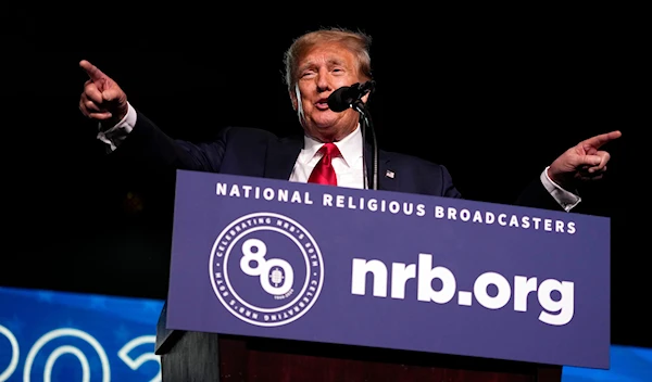 former President Donald Trump speaks at the National Religious Broadcasters convention at the Gaylord Opryland Resort and Convention Center Thursday, Feb. 22, 2024, in Nashville, Tenn. (AP)