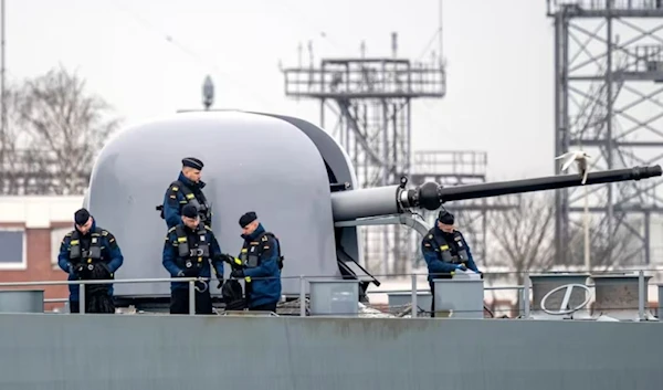 The German frigate Hessen leaves the port at Wilhelmshaven, Germany, for the Red Sea on February 19, 2024. (AP)