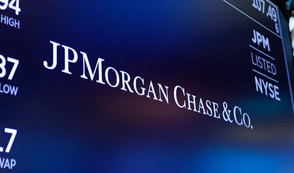 The logo for JPMorgan Chase & Co. appears above a trading post on the floor of the New York Stock Exchange in New York, Aug. 16, 2019.(AP)