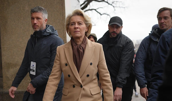 EU Commission President Ursula Von der Leyen walks in Ukraine, Saturday, Feb. 24, 2024. (AP)