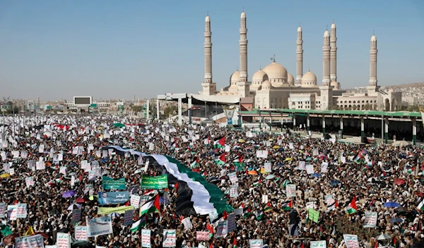 Yemenis attend a rally against the U.S.-led strikes on Yemen and the Israeli war on Gaza , in Sanaa, Yemen, Friday, Feb. 23, 2024 (AP Photo/Osamah Abdulrahman)