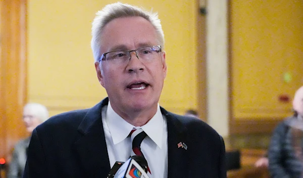 John Rust speaks with reporters following oral arguments before the Indiana Supreme Court at the Statehouse in Indianapolis, Monday, Feb. 12, 2024. (AP)