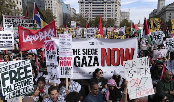 People rally during a pro-Palestinian demonstration asking to ceasefire in Gaza, in Washington, Saturday November 4, 2023. (AP)