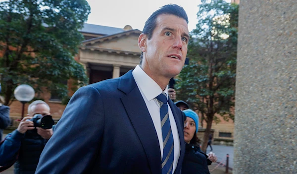 Former Australian soldier Ben Roberts-Smith arrives at the Federal Court in Sydney on June 9, 2021 (AP)