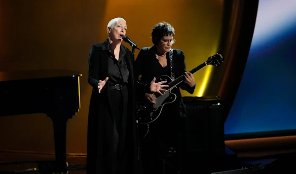 Annie Lennox pays tribute to Sinead O'Connor during the 66th annual Grammy Awards on Feb. 4, 2024, in Los Angeles. (AP)