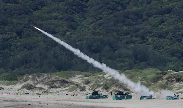 A stinger missile is launched during a live fire drill in Pingtung County, Southern Taiwan, Tuesday, July 4, 2023. (AP)