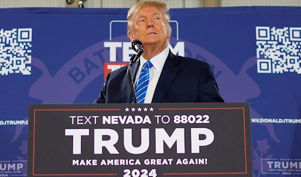 Republican presidential candidate former US President Donald Trump speaks at a campaign event Jan. 27, 2024, in Las Vegas. (AP)