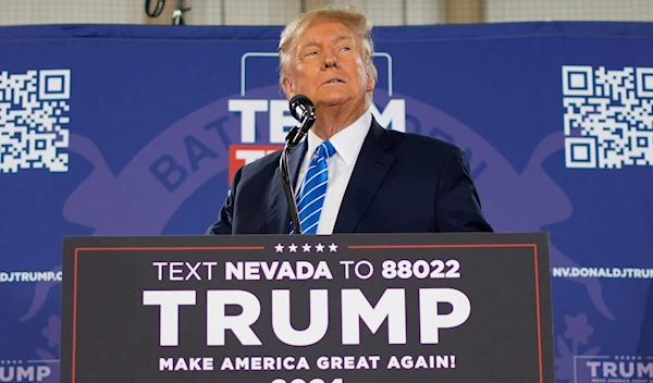 Republican presidential candidate former President Donald Trump speaks at a campaign event Jan. 27, 2024, in Las Vegas, Nevada (AP)