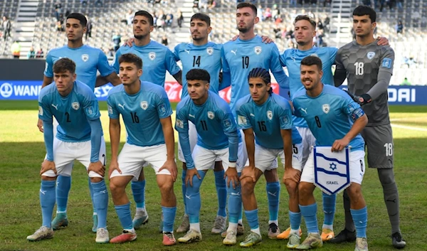 Israeli players pose for a team photo prior to the FIFA U-20 World Cup the third-place soccer match against South Korea at the Diego Maradona stadium in La Plata, Argentina, Sunday, June 11, 2023. (AP)