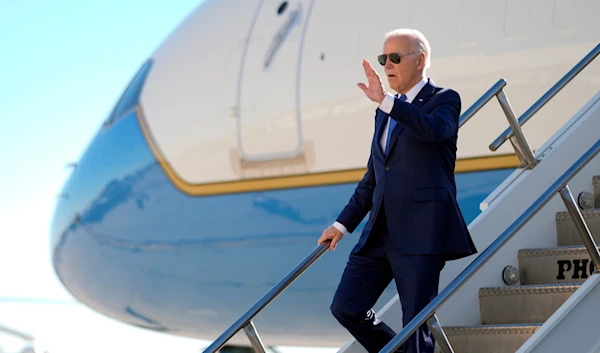 President Joe Biden arrives at John F. Kennedy International Airport in New York, on Wednesday, Feb. 7, 2024, to travel to Manhattan to attend fundraisers.(AP)